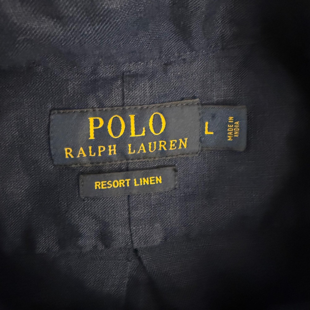 Polo Ralph Lauren Resort Linen Shirt Mens Large Navy Blue Button Down Long - Picture 2 of 6